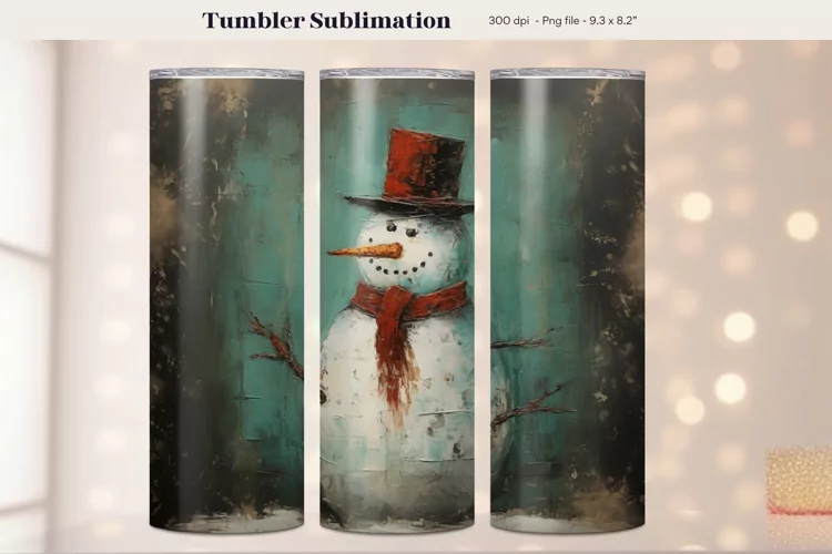 Christmas Snowman Tumbler Wrap | Vintage Winter Tumbler Wrap