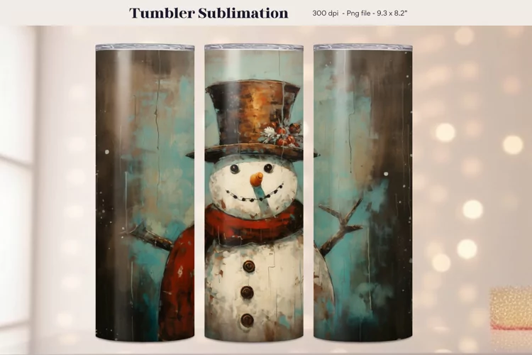 Christmas Snowman Tumbler Wrap | Vintage Winter Tumbler Wrap