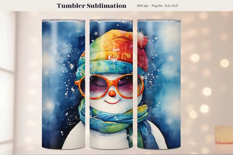 Christmas Snowman Tumbler Wrap | Watercolor Winter Tumbler