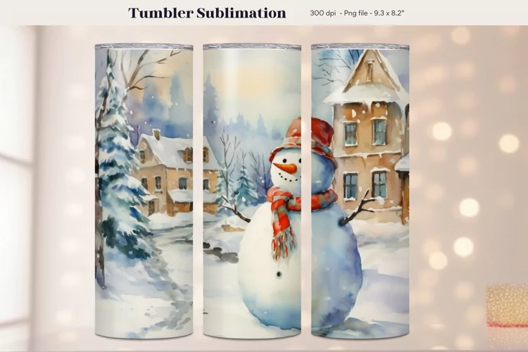 Christmas Snowman Tumbler Wrap | Watercolor Winter Tumbler