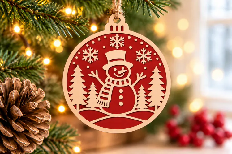 Christmas Snowman Winter Forest Ornament SVG