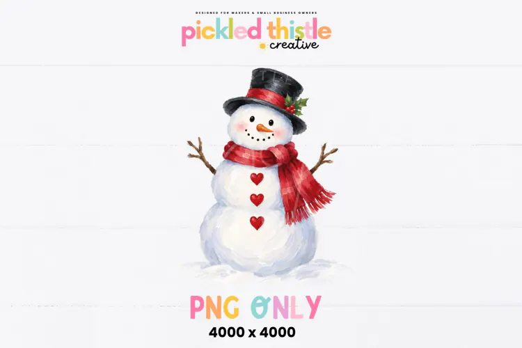 Christmas Snowman with Red Hearts PNG