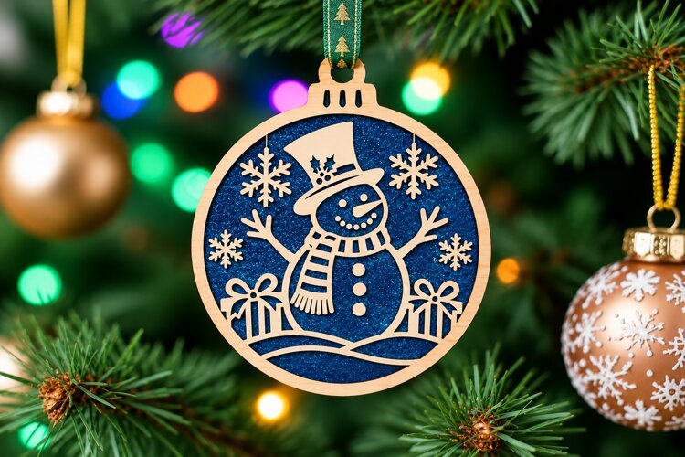 Christmas Snowman with Snowflakes Ornament SVG example image 1