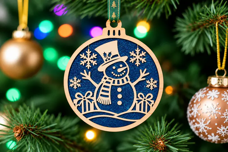 Christmas Snowman with Snowflakes Ornament SVG