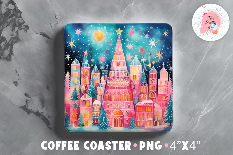 Christmas Square Coaster Sublimation Design Png, Winter Png