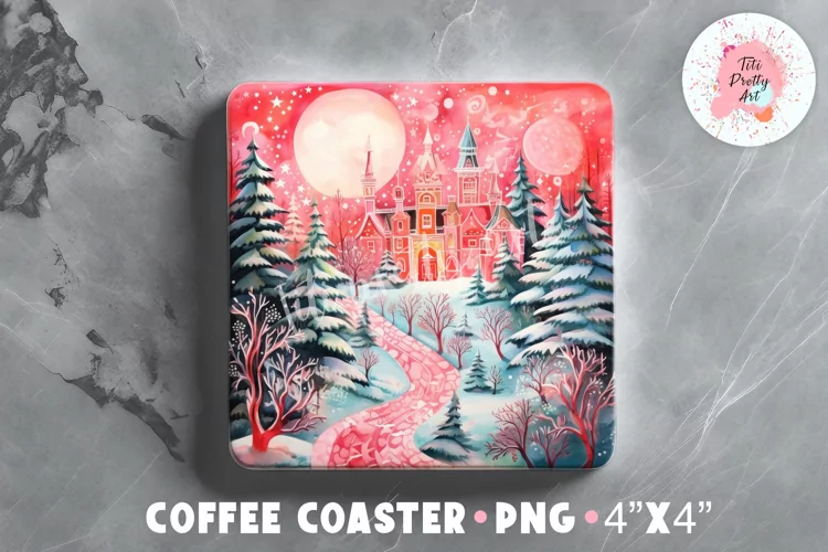 Christmas Square Coaster Sublimation Design Png, Winter Png