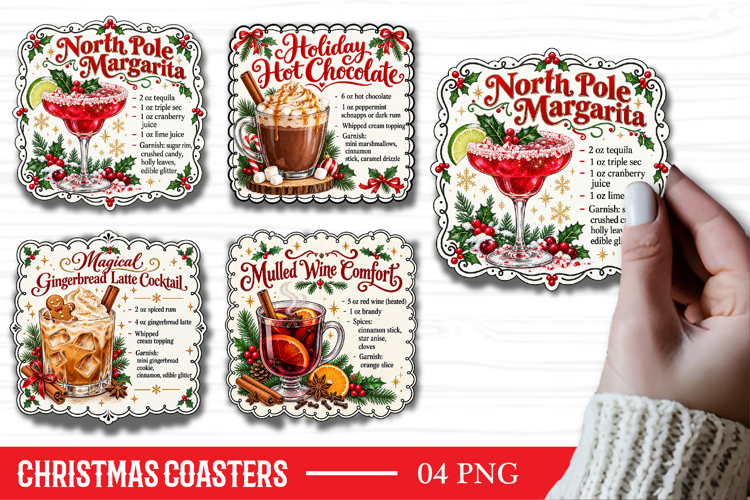 Christmas Square Coaster Sublimation PNG, Christmas Cocktail