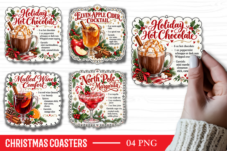 Christmas Square Coaster Sublimation PNG, Christmas Cocktail