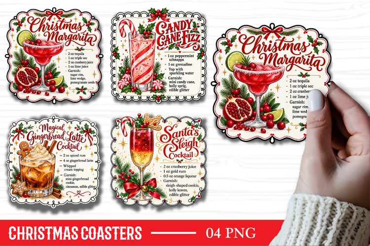 Christmas Square Coaster Sublimation PNG, Christmas Cocktail