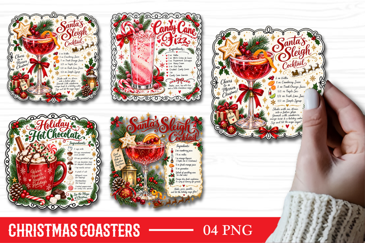 Christmas Square Coaster Sublimation PNG, Christmas Cocktail