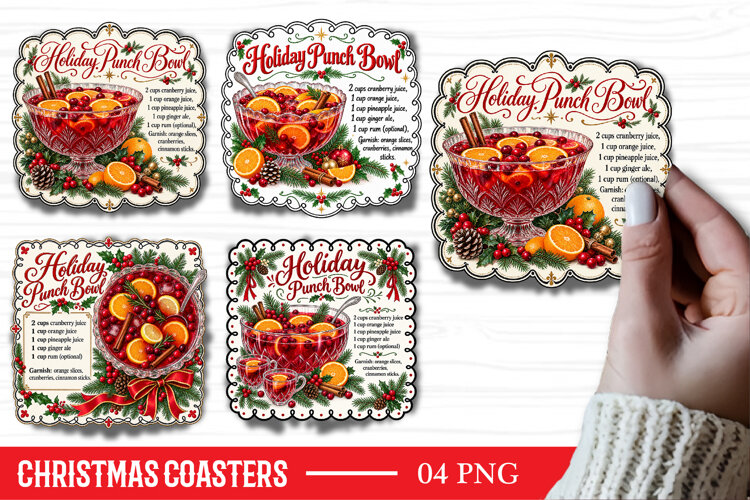 Christmas Square Coaster Sublimation PNG, Christmas Cocktail example image 1