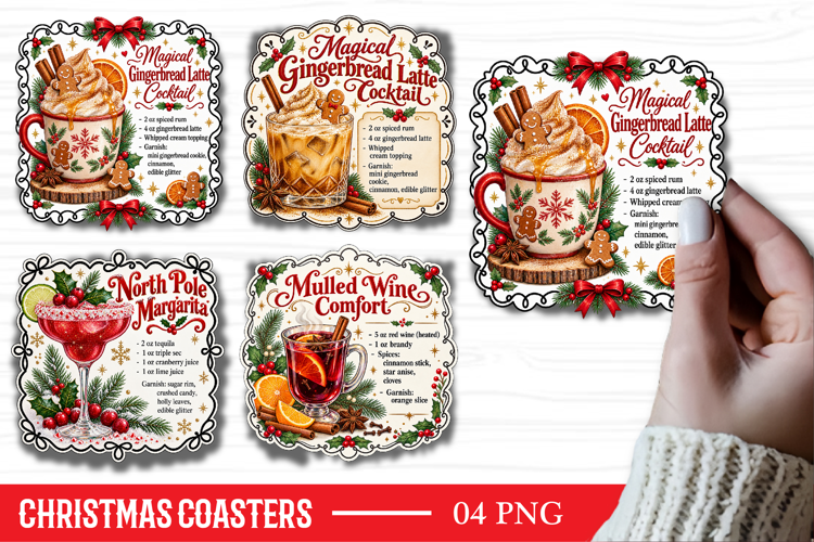 Christmas Square Coaster Sublimation PNG, Christmas Cocktail