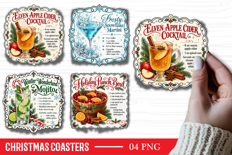 Christmas Square Coaster Sublimation PNG, Christmas Cocktail