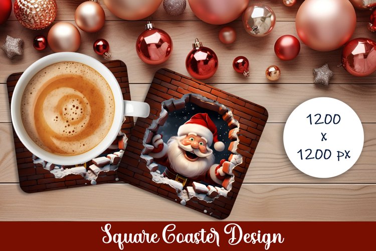 3d Santa Claus Square Coaster Sublimation brick cracked hole