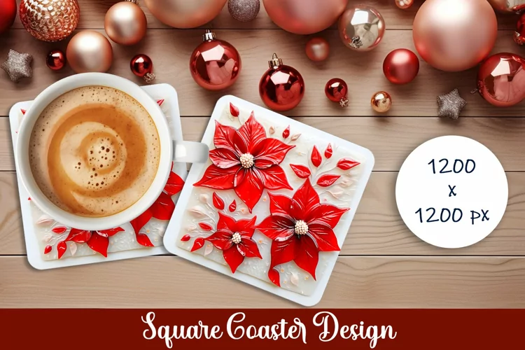 Christmas Christmas Poinsettia, epoxy resin Square Coaster