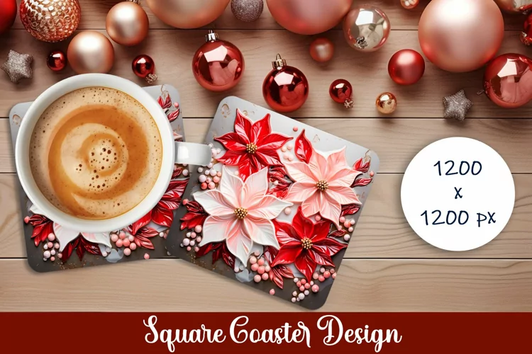 Christmas Christmas Poinsettia, epoxy resin Square Coaster