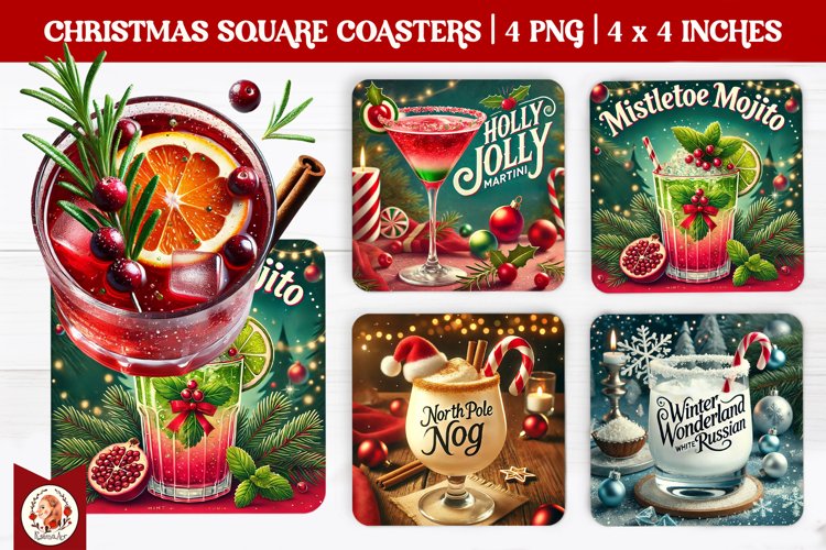 Christmas Cocktails Coaster, Square Coaster example image 1