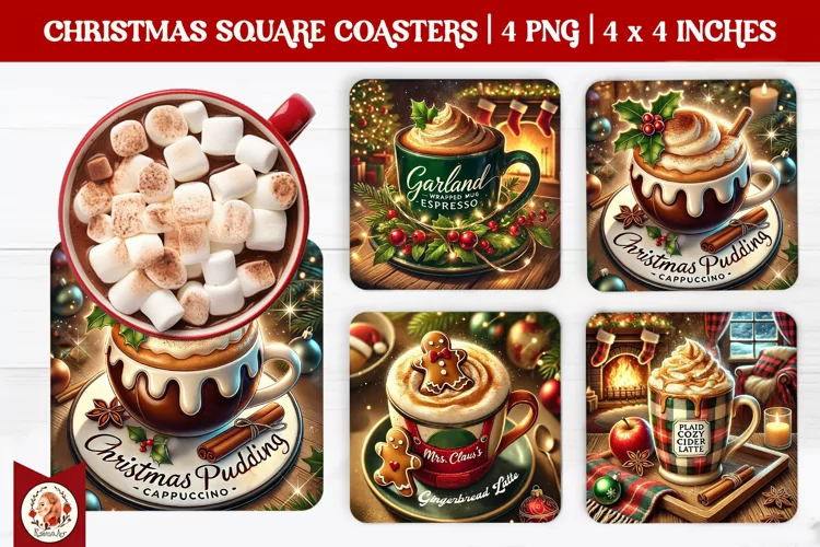Christmas Coffee Coaster, Square Coaster