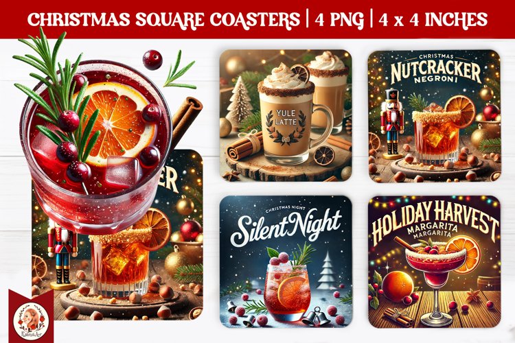 Christmas Cocktails Coaster, Square Coaster example image 1