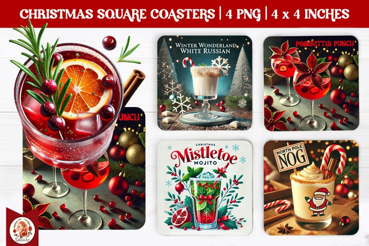 Christmas Cocktails Coaster, Square Coaster