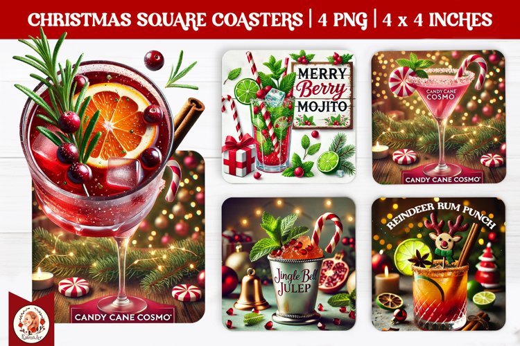 Christmas Cocktails Coaster, Square Coaster