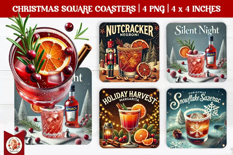 Christmas Cocktails Coaster, Square Coaster