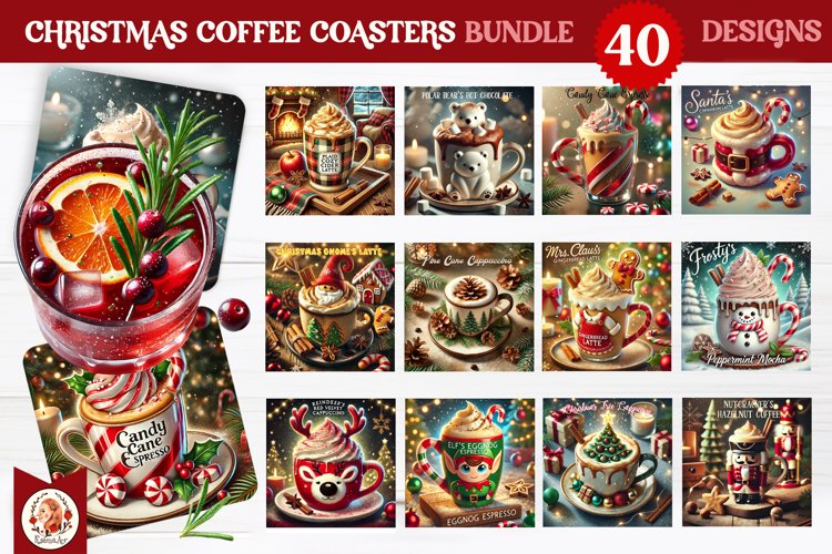 Christmas Coffee Coaster Bundle, Square Coaster