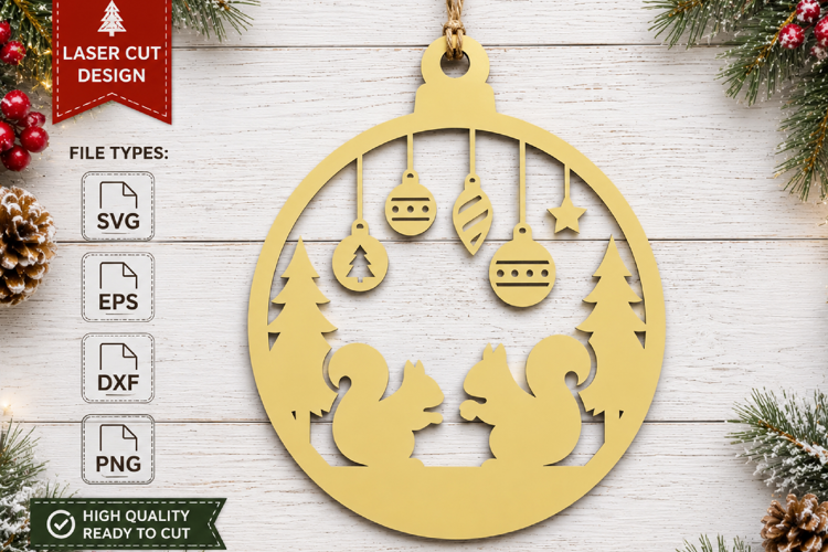 Christmas Squirrel Ornament SVG Laser