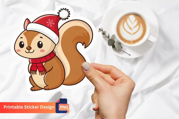 Christmas Squirrel Sticker, Squirrel Holiday Decor