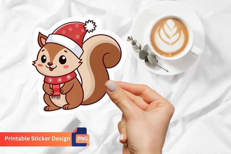 Christmas Squirrel Sticker, Squirrel Holiday Decor