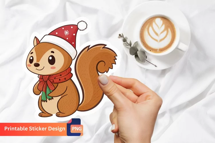 Christmas Squirrel Sticker, Squirrel Holiday Decor