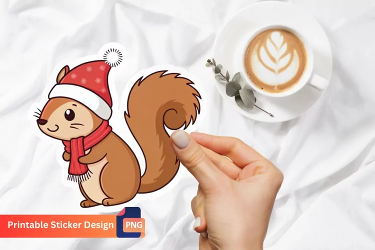 Christmas Squirrel Sticker, Squirrel Holiday Decor