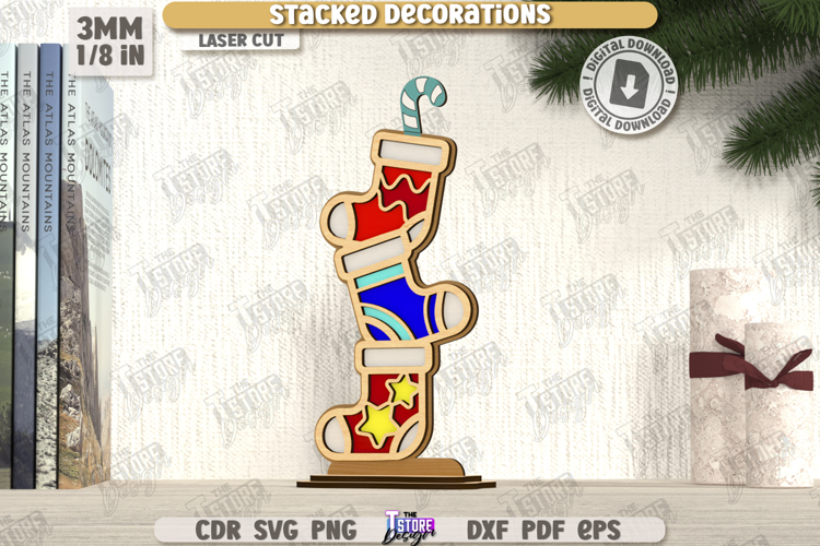 Christmas Stacked Socks Laser Cut | Xmas SVG | Holidays |CNC