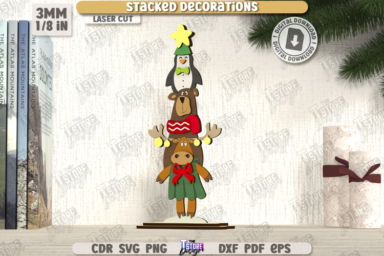 Christmas Stacked Decorations Laser Cut |Xmas Characters SVG
