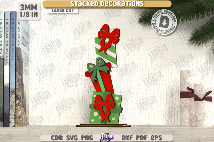 Stacked Christmas Presents Laser Cut | Xmas SVG | Holidays