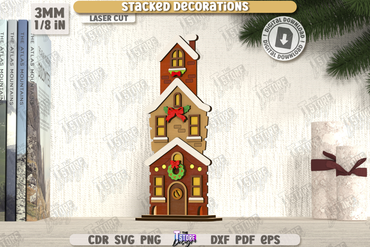 Christmas Stacked Decorations Laser Cut | Xmas SVG | Houses