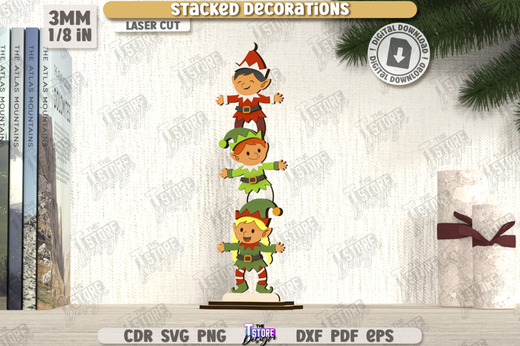 Christmas Stacked Decorations Laser Cut | Xmas SVG | Elves