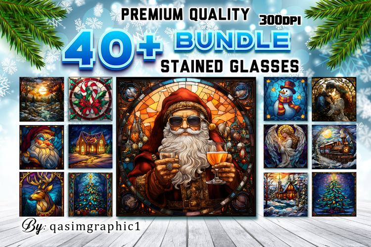 Christmas Stained Glass Clipart Bundle | Holiday Window Art