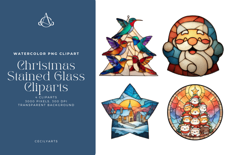 Christmas Stained Glass Cliparts