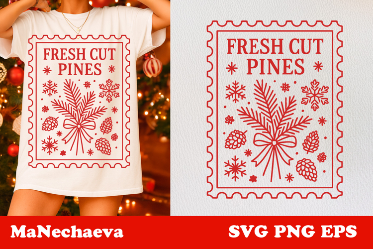 Fresh Cut Pines Christmas Stamp | Holiday SVG Clipart