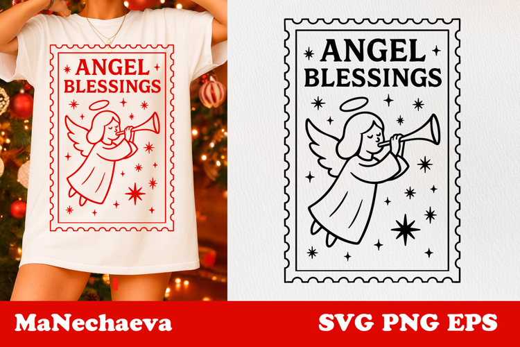 Christmas Postage Stamp SVG | Angel Blessings Sublimation