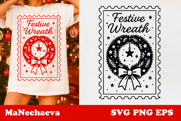 Christmas Postage Stamp SVG | Festive Wreath Sublimation