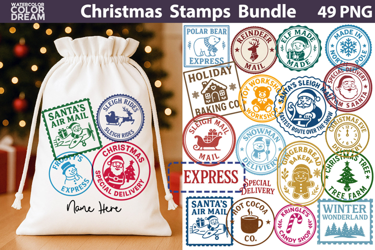 Christmas Stamp Bundle | Post Stamps Sublimation