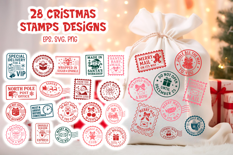 Christmas Mail Stamps SVG | Holiday Label Clipart Bundle