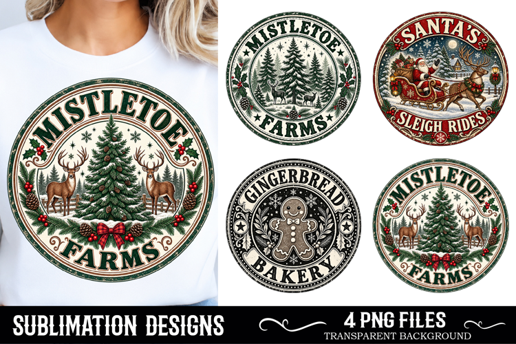 Christmas Stamp Clipart , Retro Christmas sublimation PNG