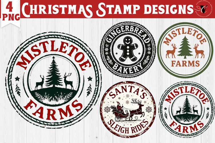 Christmas Stamp Clipart | Retro Christmas sublimation PNG