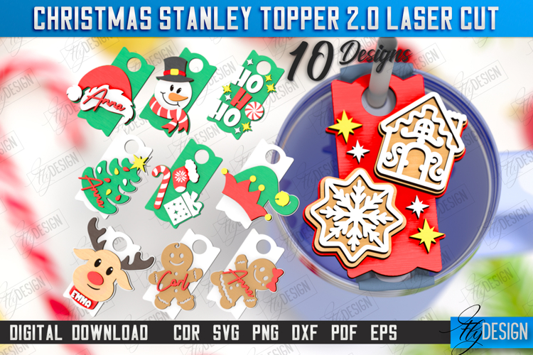 Christmas Stanley Topper Laser Cut Bundle,Stanley Name Plate example image 1