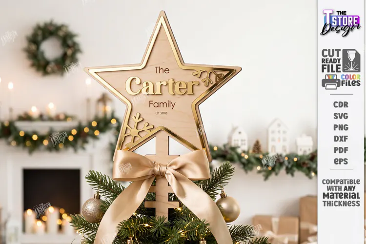 Personalized Christmas Tree Topper Star Laser Cut | Holiday