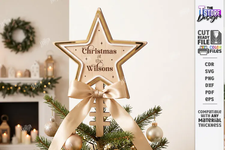 Personalized Christmas Tree Topper Star Laser Cut | Holiday