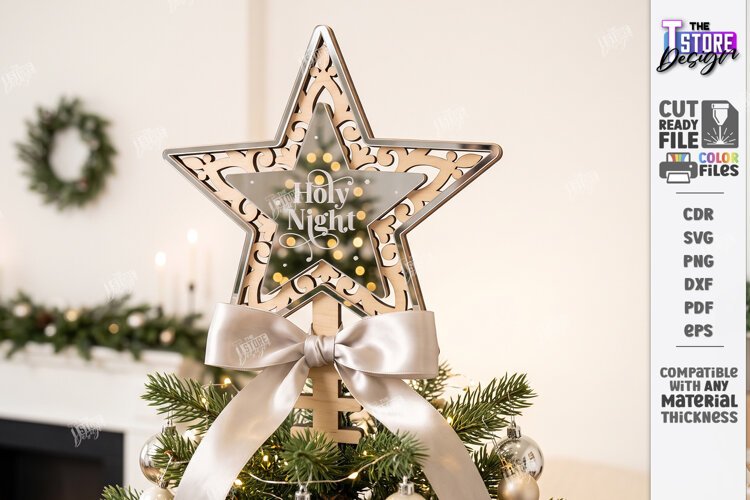 Personalized Christmas Tree Topper Star Laser Cut | Holiday example image 1